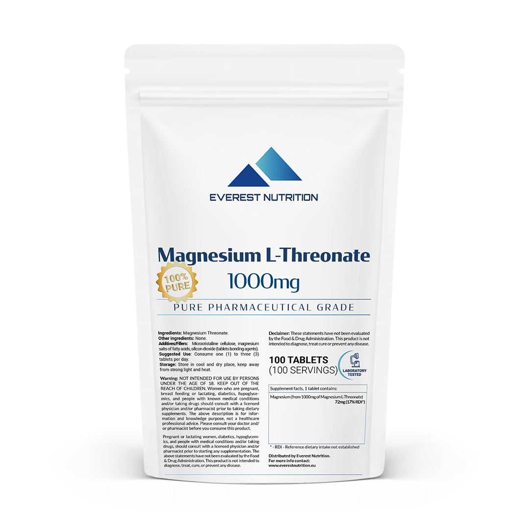 Complément Alimentaire L-Thréonate De Magnésium 1000mg - 100 Comprimés - Green Labs Nutrition, Pour Le Cerveau Et La Mémoire